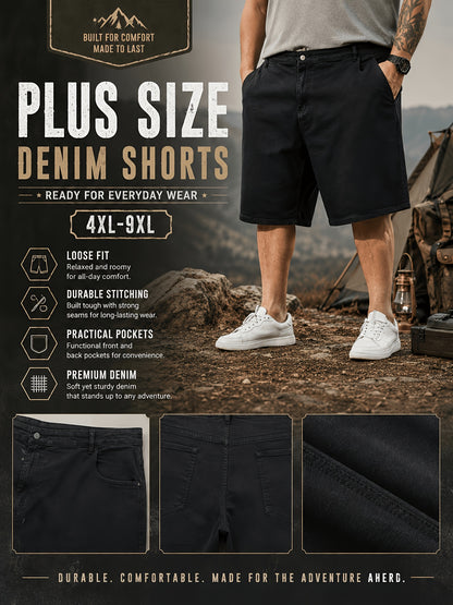 Men'S Big And Tall Clothing Black Denim Shorts, Loose Fit Everyday Jean Shorts with Deep Pockets, Plus Size