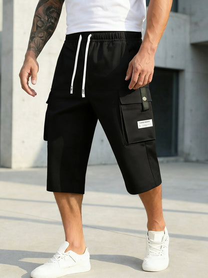 3-Pack-Men'S Cargo Shorts Ripstop Fabric With Multiple Pockets, (Includes Wristband), Adjustable Waist & 3/4 Length For Outdoor Travel, Sports, Casual Wear (Black, Grey, Khaki)