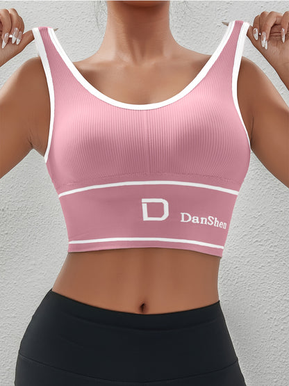 1pc EssElegance Plus-Size Push-Up High-Impact Wireless Sports Bra - Cross-Back Seamless Design with Removable Pads, Breathable Compression for Yoga, Running & Training