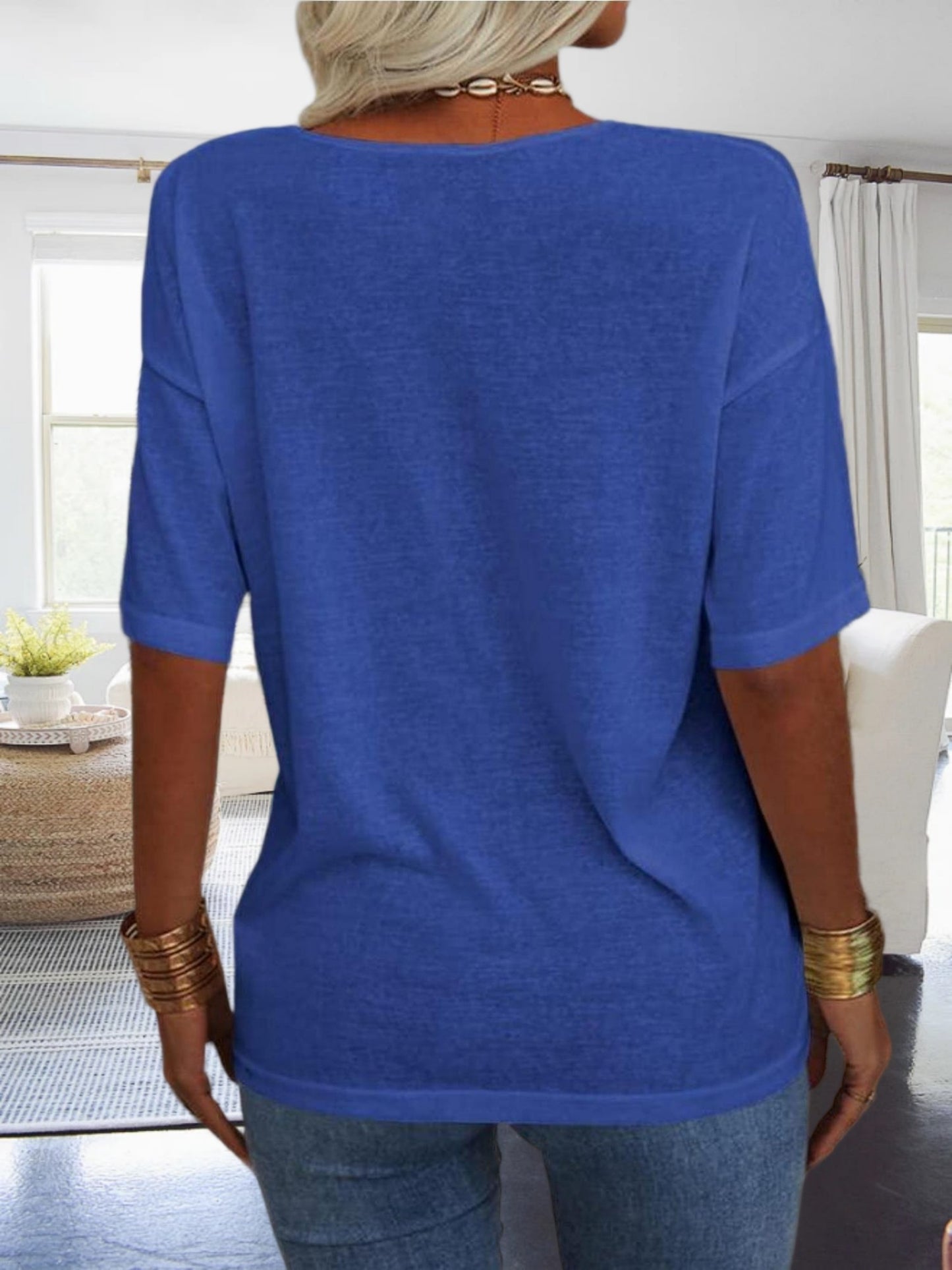 Women's Casual Loungewear Top, Loose V-Neck Short Sleeve Shirt, Soft Comfy Basic Daily Home Wear