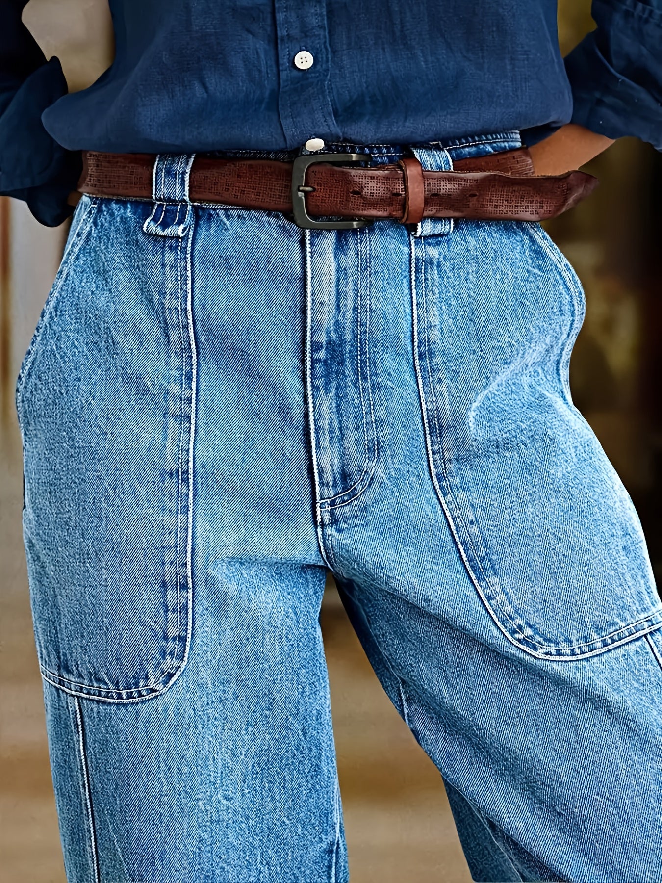 Women's Lake Blue Oversized Jeans - product view 1