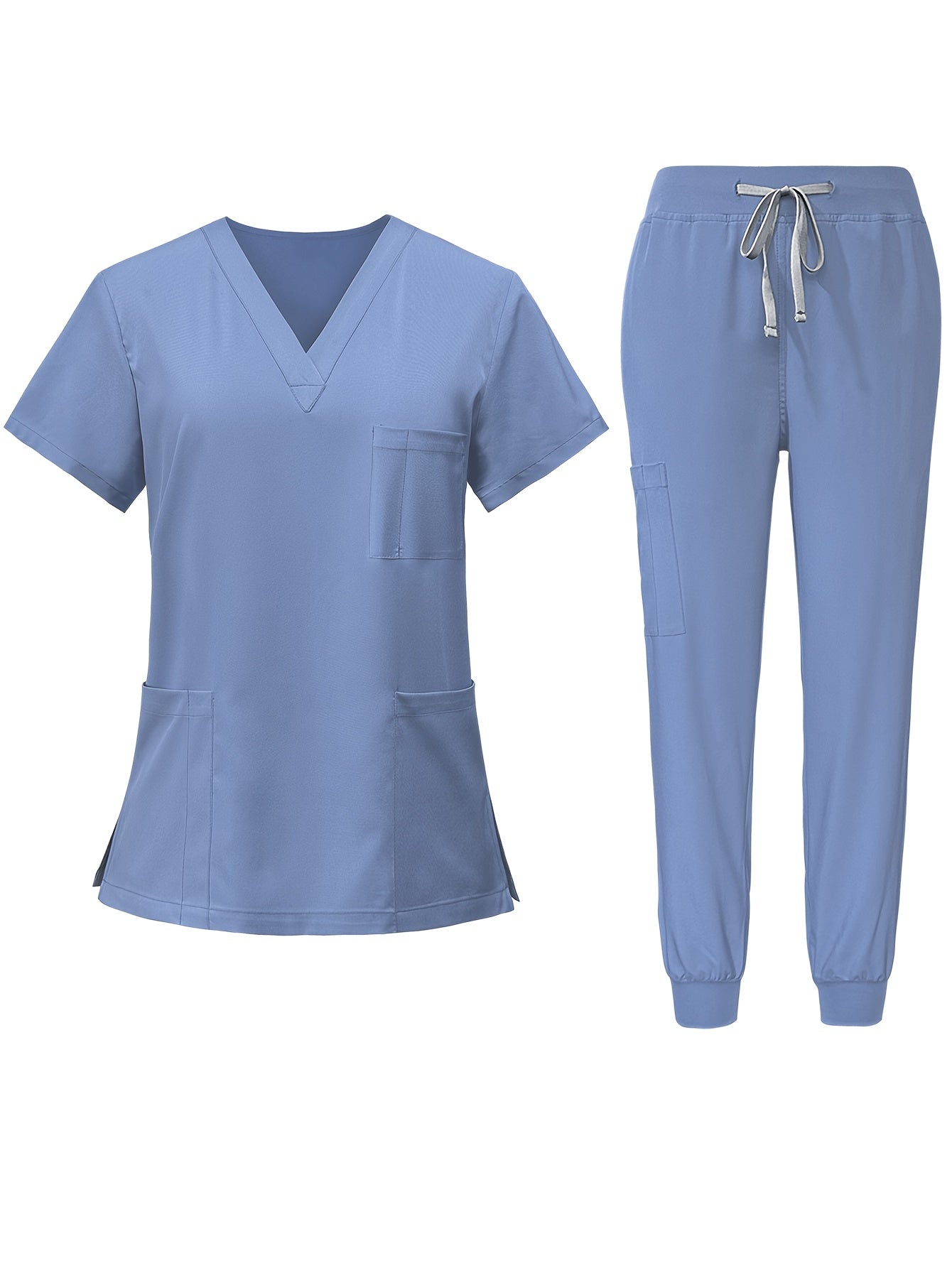 [2pcs Scrub Suit Set] Ships From The United States] 2pcs Set Scrub Suit Set for Women Modern V-neck Top T-shirt & Tapered Leg Jogger Pants with Drawstring Nursing Uniforms Set Suitable for Pet Hospitals, Dental Clinics, Nursing Work, Etc