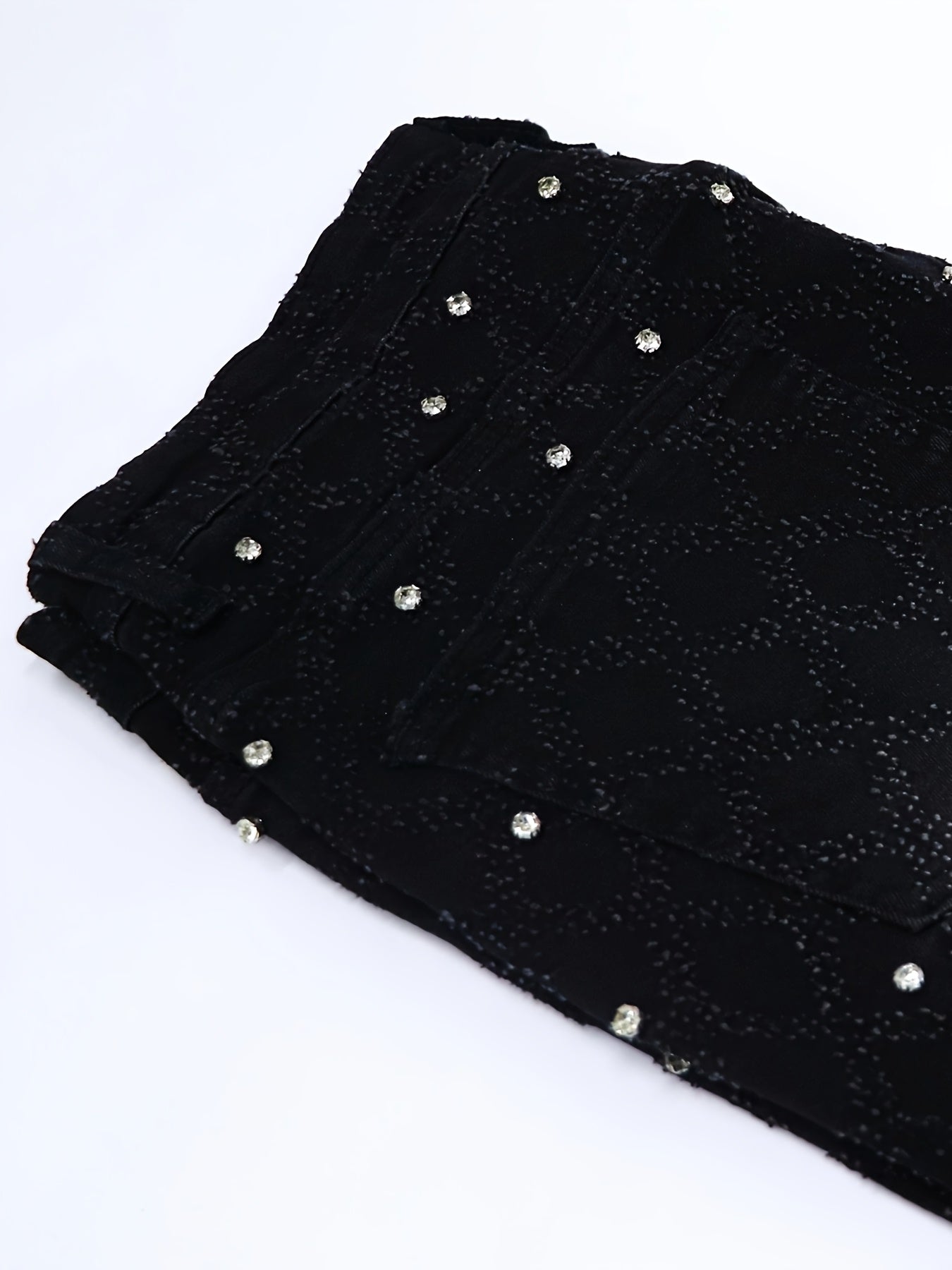 Y2K Men's Shiny Rhinestone Embellished Stretch Slim-Fit Jeans, Casual Street Style Hip-Hop Skateboarding Rap Pants, Machine Washable - All-Season Wear