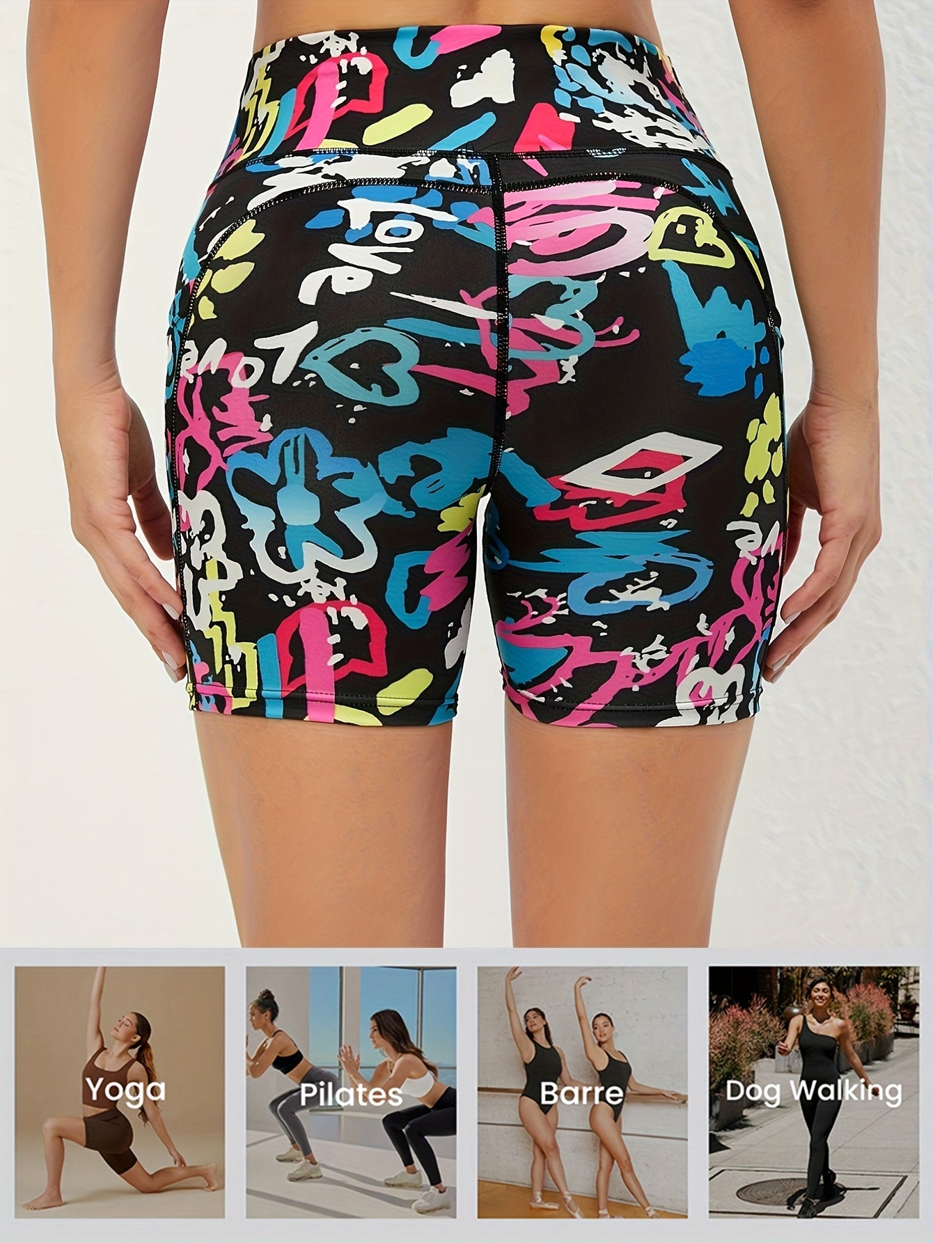 4-Way Stretch Women'S Fashion Printed 3-Inch Shorts Body-Hugging Fit, Tie-Dye Print with Side Pockets, High-Waisted Tummy Control