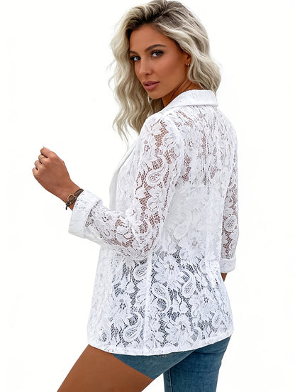 American Style Women'S Fashionable Solid Color Lace Suit Jacket, Breathable, Versatile And Casual, Suitable for Daily Commuting, Lace Suit Jacket for Summer Wear