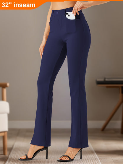32'' Women's Bootcut Yoga Dress Pants 4 Pockets, Stretch Work Pants, Wrinkle-Free, Lightweight Office Flare Leggings, Wide Leg with Belt Loops, Casual Comfort