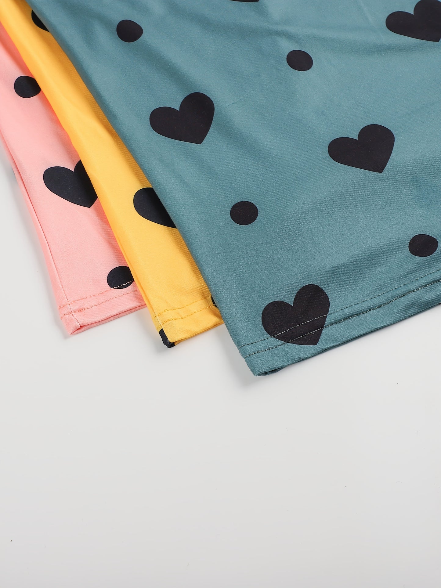 3 Sets Women'S Plus Casual Pajama Set, Plus Size Heart & Polka Dot Print Round Neck Cami Top & Shorts Lounge 6pcs Set