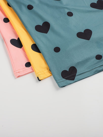 3 Sets Women'S Plus Casual Pajama Set, Plus Size Heart & Polka Dot Print Round Neck Cami Top & Shorts Lounge 6pcs Set