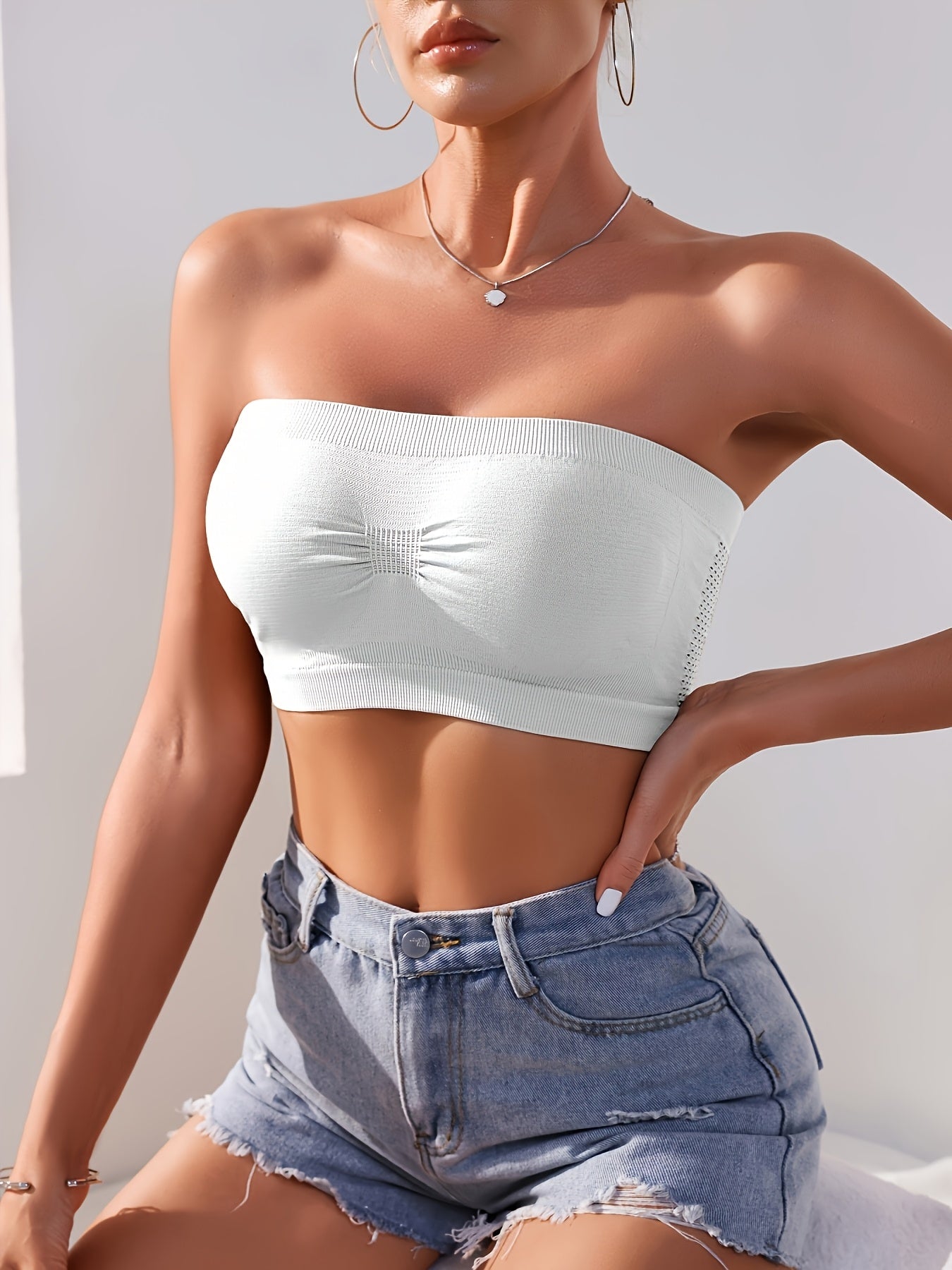 5pcs Women's Strapless Push Up Bandeau Bra - Wireless Seamless No-Underwire Suitable for Daily Layering, Cropped Breathable Comfort Bra with Medium Lift, Solid Color No-Pad for Casual Wear & Strapless Outfits