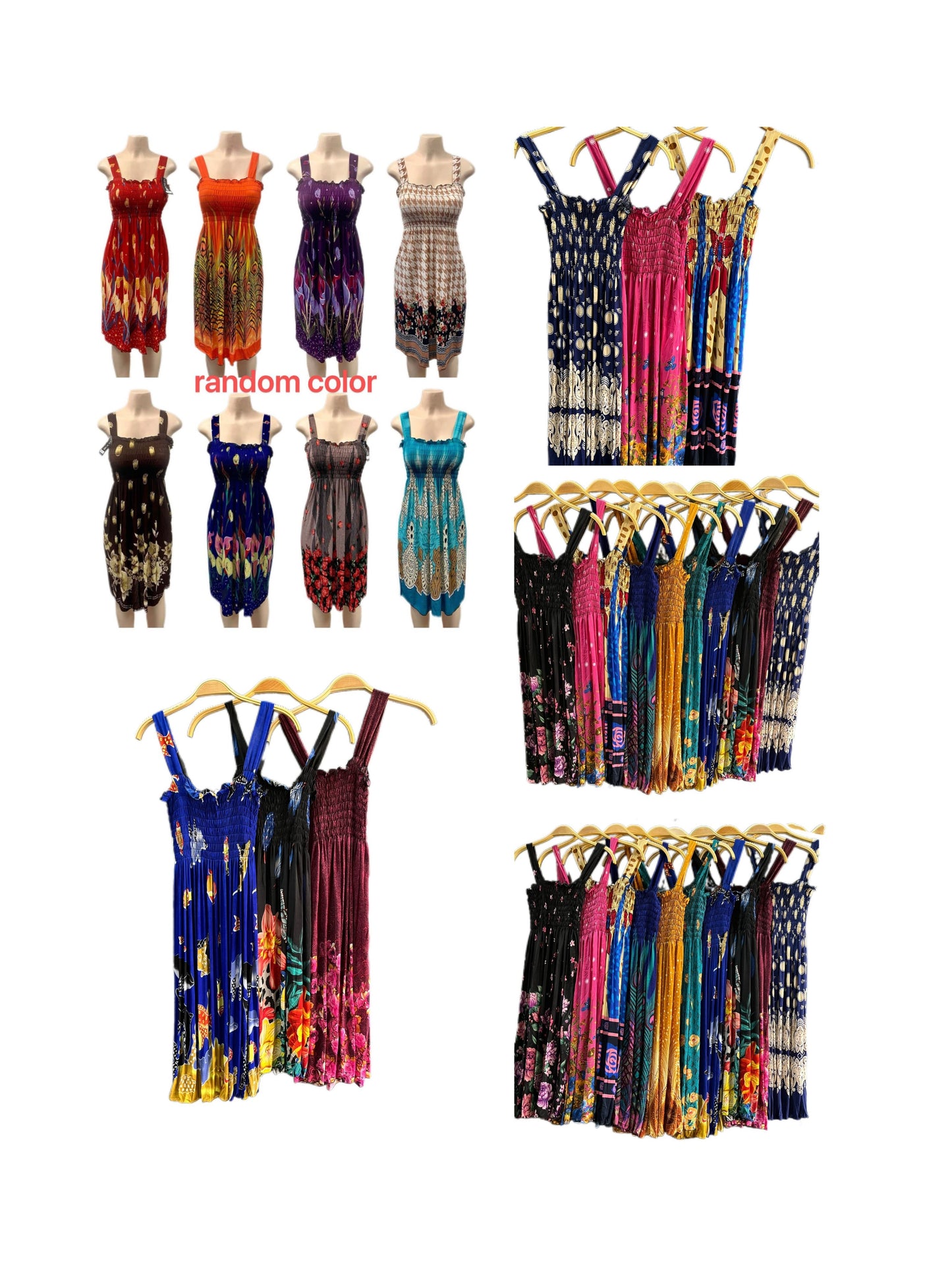 3 pieces Women summer boho dress casual floral print spaghetti strap square neck short dress Random Color