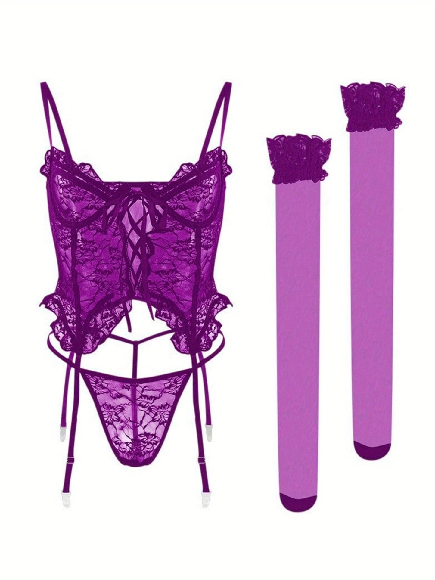 1Set/4pcs Women's Sexy Lingerie Set Floral Lace Garter Bustier Lingerie Set with 1Pair Stocking, Women's Lace Stockings Lingerie Bodysuits Nightwear for Romantic Date Wearing