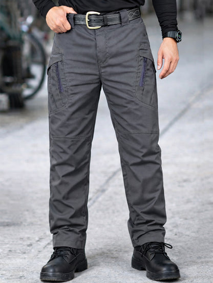 Men's Ripstop Work Pants, Durable Stretch Trail Trousers with Lightweight Breathable Comfort, Quick Dry Training Cargo Pants, Wear-Resistant Construction and Functional Multi-Pocket Design for Outdoor Travel, Camping and Trekking, Grey