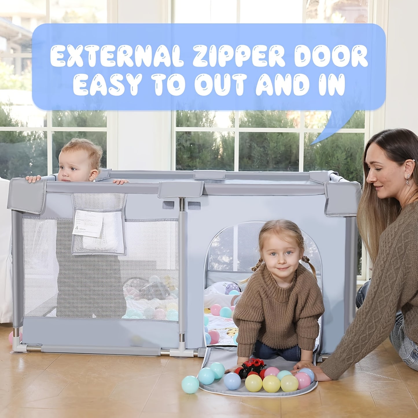 Baby Playpens In Multiple Sizes 71"*71", 71"*47", 47"*47" Large Play Pen For Babies And Toddlers With Soft Breathable Mesh, Climb-Proof Anti-Fall Baby Playpen, Sturdy Safety Play Yard For Indoor Outdoor Fun, Grey/Beige