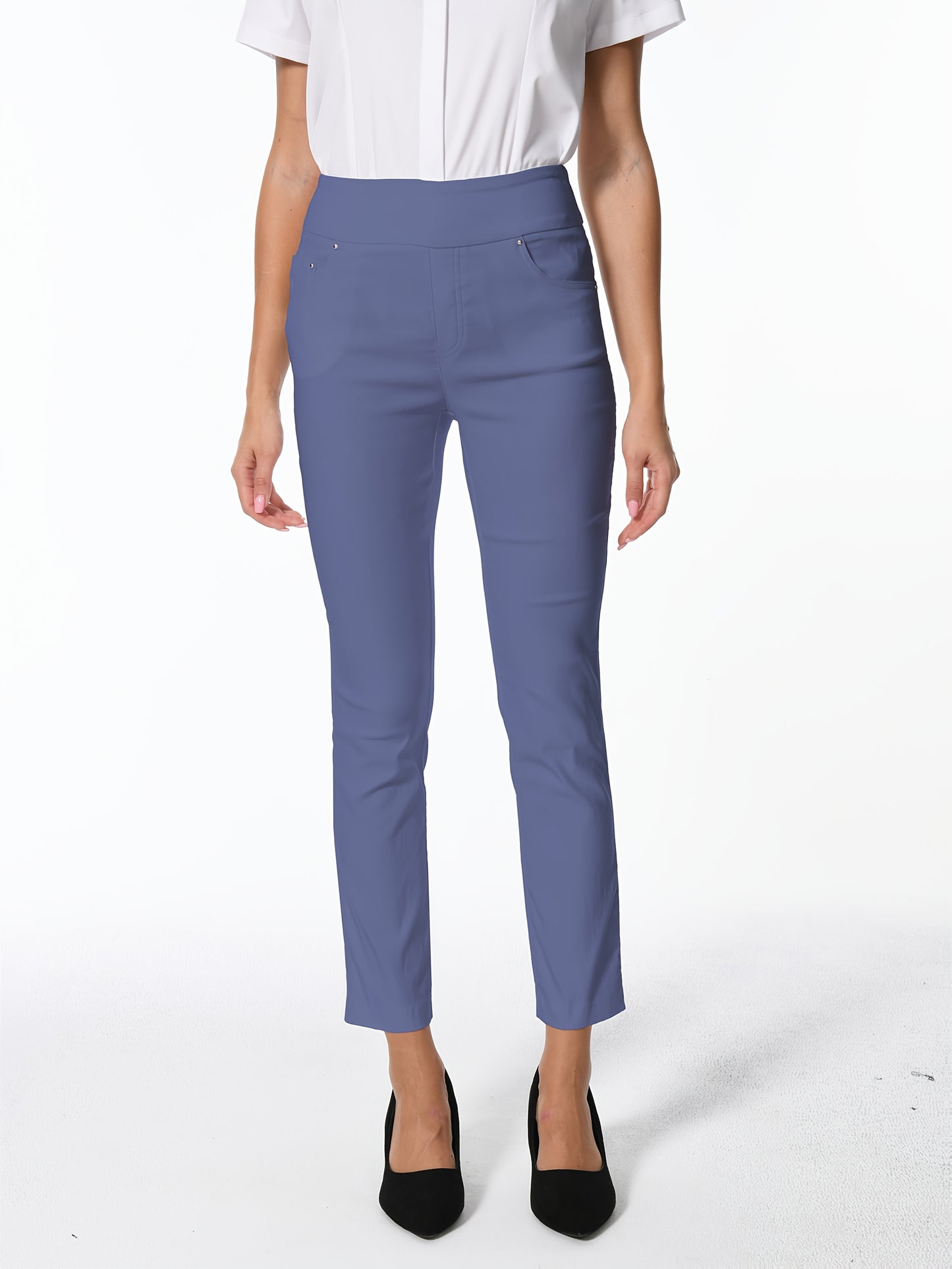 Women's High Waist Dress Pants Stretchy Straight Leg Slim Fit Work Slacks with 5 Pockets, Elegant Office & Casual Wear