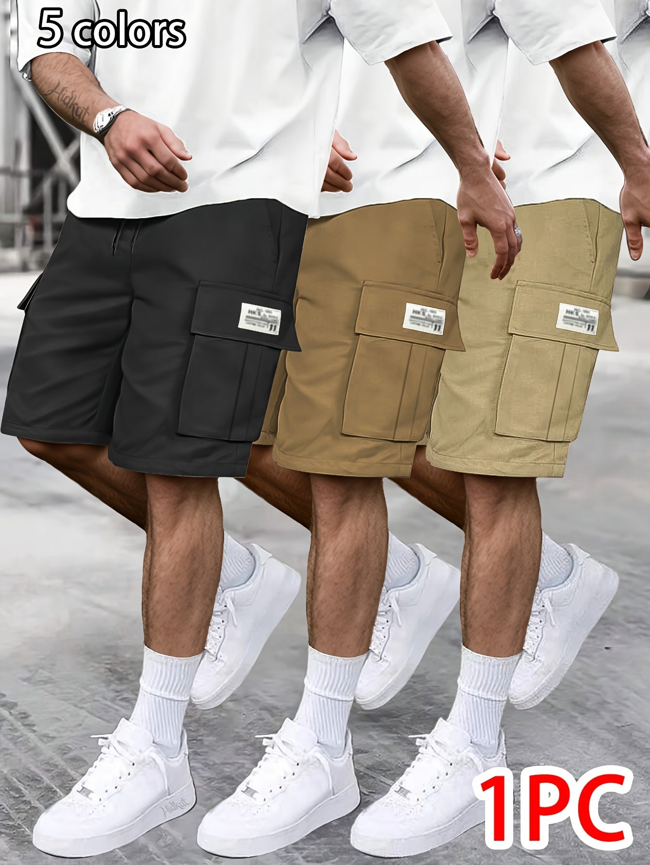 Men's Grey Polyester Cargo Shorts - product view 4