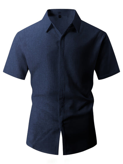 Men's Solid Color Shirt - Collared Short Sleeve 001061