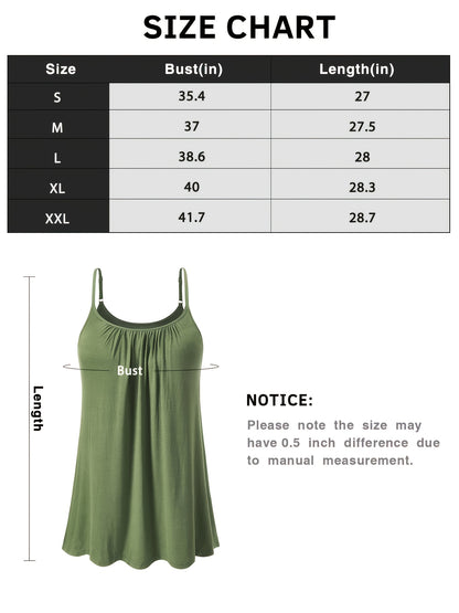 Vislivin Summer Women'S Camisole Tops with Built-In Bra - Seamless Sleeveless Tank Tops, Soft Flowy Loose Fit Cami with Adjustable Spaghetti Straps, Comfy Elegant Blouse for Casual Wear