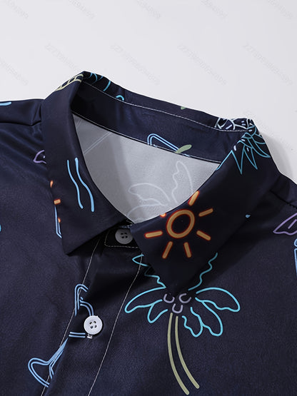 3pcs Men's Tropical Floral & Palm Tree Print Short Sleeve Shirts - Casual, Comfortable Summer Button-Up Dress Shirts in Black, White, & Beige - Perfect Gift for Him