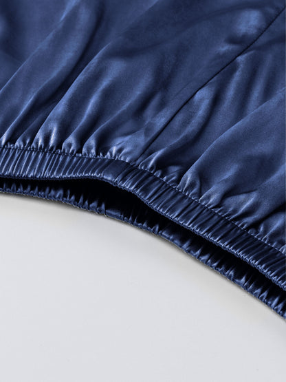 Women's Satin Casual Comfortable 1 Set 2pcs Pajama Outfit, Turn- Collar Long Sleeve Top & Elastic Waistband Trousers Women's Sleepwear