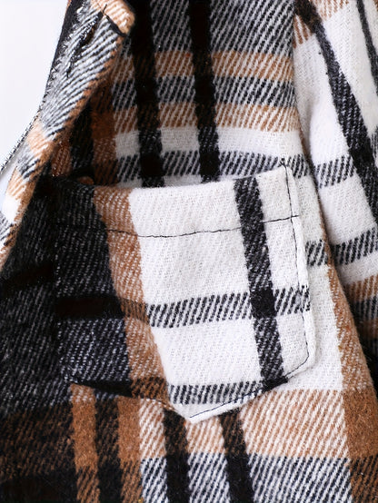 2pcs, Autumn And Winter New Boys' Long-Sleeve Plaid Cardigan Suit Boys' Puff Hooded Jacket Boys' Fashion Work Pants, for Outdoor