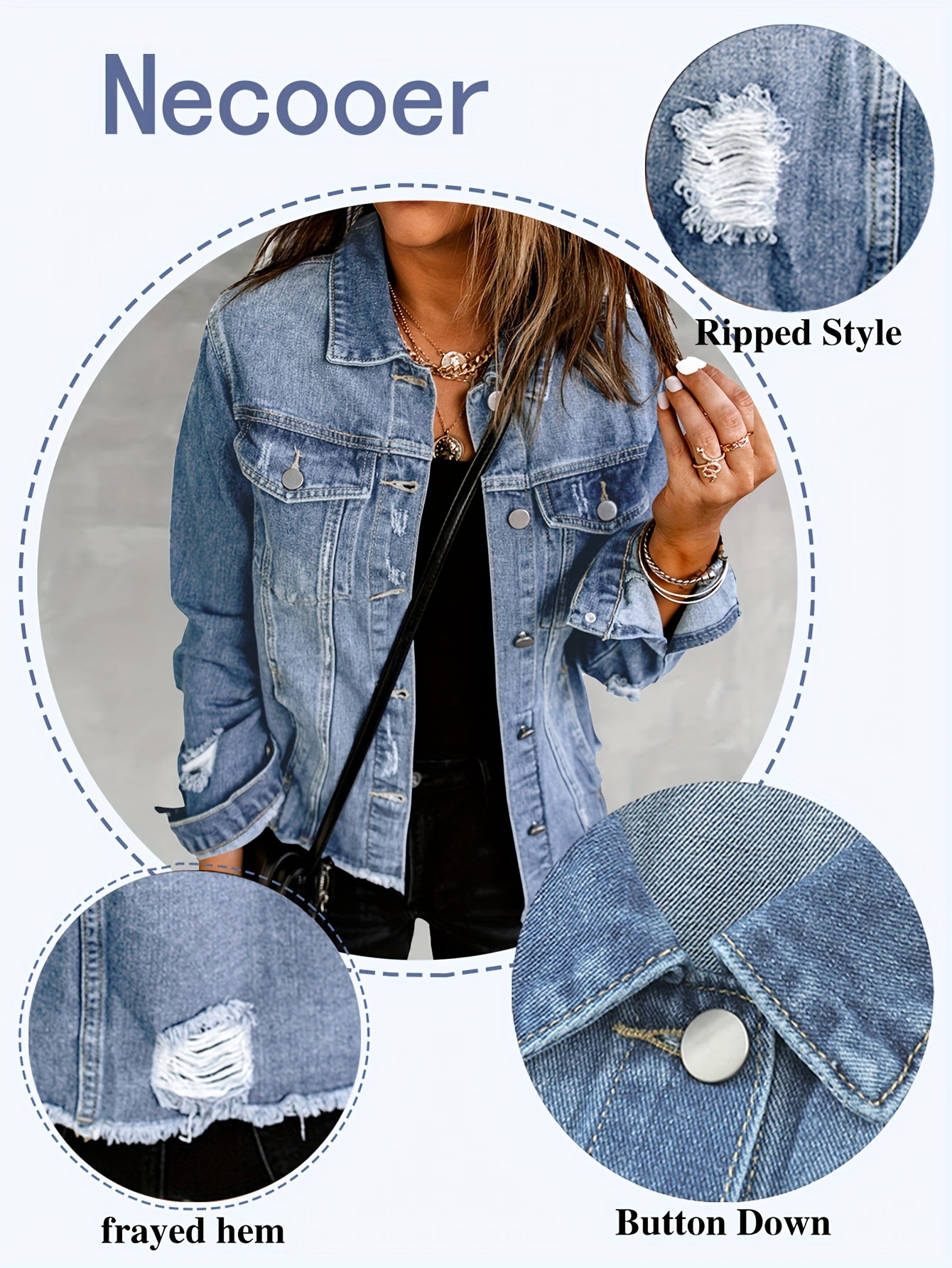 Women's Medium Blue Denim Oversized Denim Jacket - product view 21