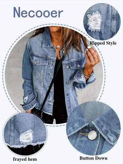 Women's Medium Blue Denim Oversized Denim Jacket - product view 21