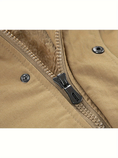 Men'S Jackets Fleece Lined Work Coats Warm Cargo Jackets with Hood