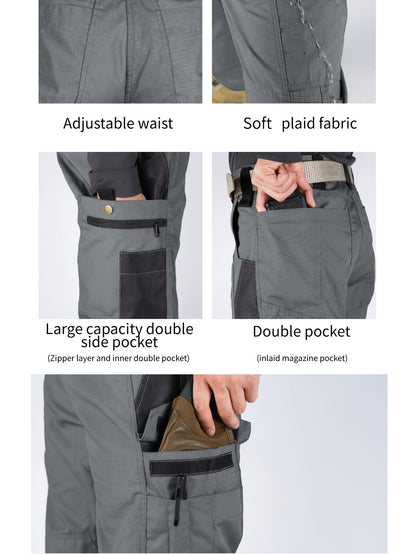 2pcs Set, Men'S Outdoor Cargo Pants, Multi-Functional Pockets, Lightweight, Ripstop, Durable Work Pants, for Camping Hiking Fishing, Suitable for Spring Summer And Autumn Seasons