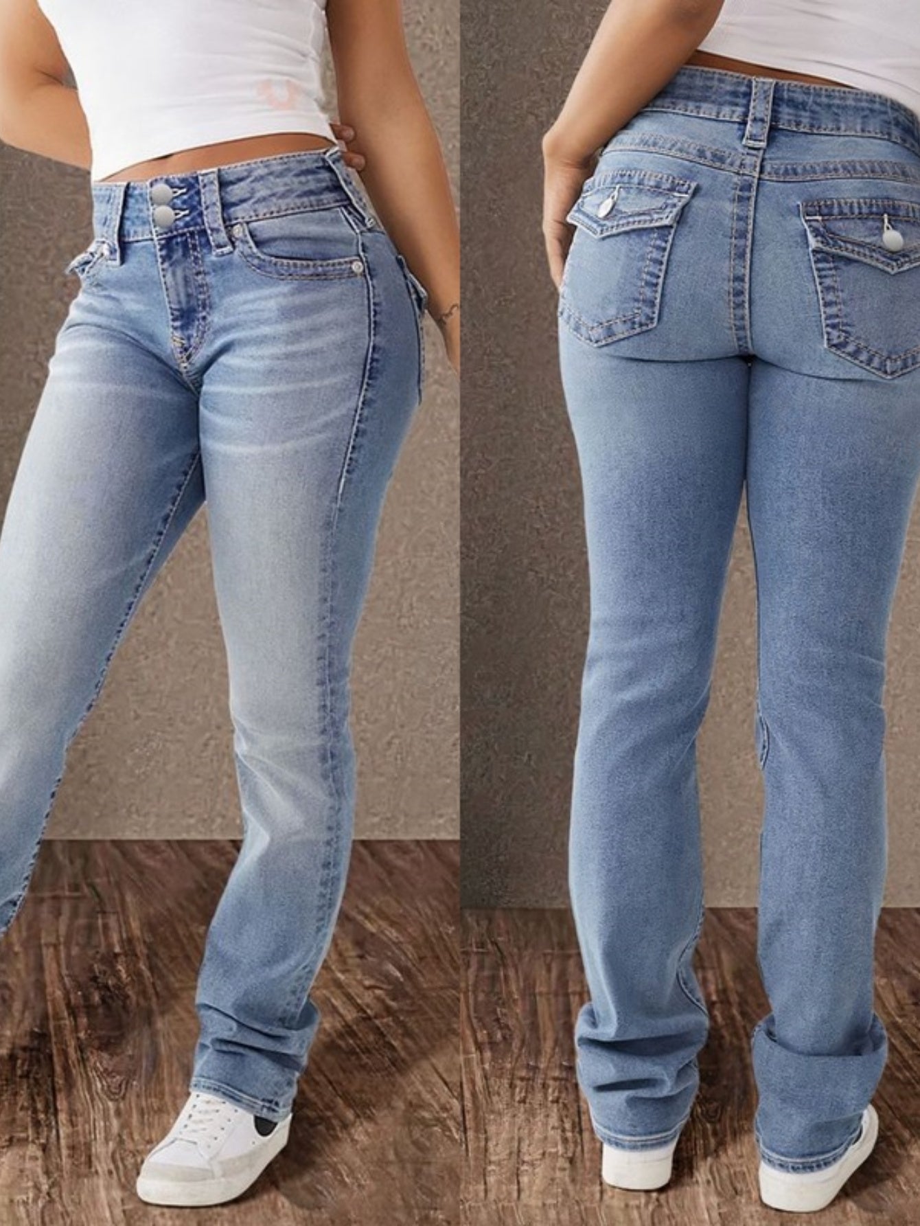 2025 New Double Button Women'S Slim-Fit Temperament Mid-Rise Straight Jeans