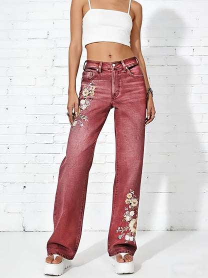 Women's High-Waisted Light Wash Jeans - Stretch Straight Pants with Beltless, Machine-Washable Casual Wear Suitable for Seasons