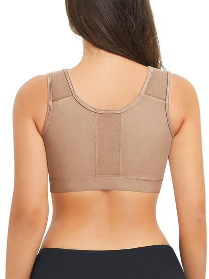 New Style Zip Front Closure Everyday Bra for Women Post Surgery Compression Support with Adjustable Straps Wirefree Wireless Full Coverage Comfort Everyday 84%Cotton 16%spandex Suitable for Post-surgery And Daily Out-of-home Exercise Yoga