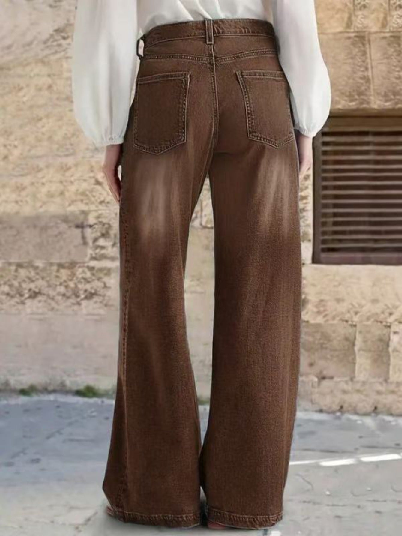 [Retro Wide-Leg Pants] 1pc Women's Retro Brown Wide-Leg Pants with Decorative Buttons & Pockets - Comfortable Versatile Bottoms for Casual Daily Wear, Street Style, Weekend Outings & Office Looks (S-XXL)