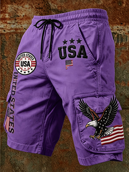 Men's Summer Casual Workwear Shorts with American Theme Digital Print Loose Drawstring Five Quarter Pants Are Essential for Daily Outdoor Vacation Wear