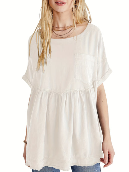 Women's Beige Oversized Short-Sleeve Shirt - product view 7