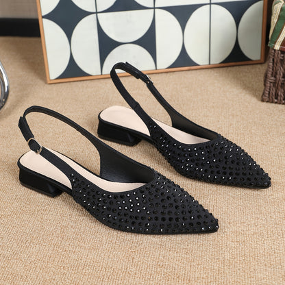 Large Size Spring And Autumn Style Baotou Square Heel High Heels, Stylish And Sexy Hollow Pointed Shallow Mouth Professional Work Women's Singles Shoes, Women Shoes