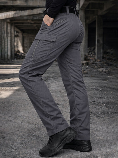Men's Ripstop Work Pants, Durable Stretch Trail Trousers with Lightweight Breathable Comfort, Quick Dry Training Cargo Pants, Wear-Resistant Construction and Functional Multi-Pocket Design for Outdoor Travel, Camping and Trekking, Grey