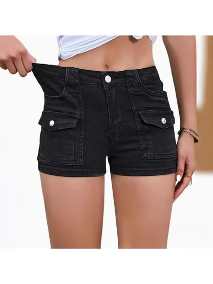 Stretchy Multi-Pocket Denim Shorts for Women | High-Waisted Summer Casual Shorts with Versatile Style