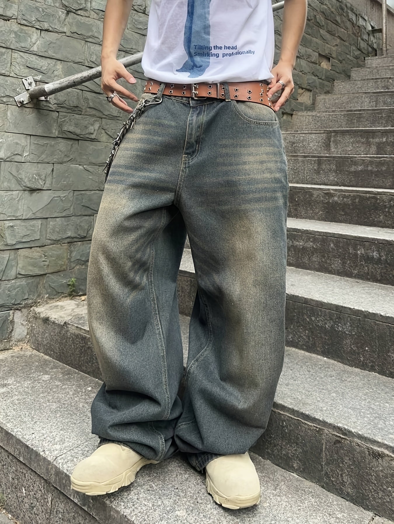 Men'S Casual Loose Fit Jeans, 90% 5% Polyester 5% Bamboo Rayon Rayon Blend, Solid Color Washed Denim, All-Season Non-Stretch Woven Fabric, Regular Length, Allseason Pants | Stylish Casualwear | Nonstretch Denim