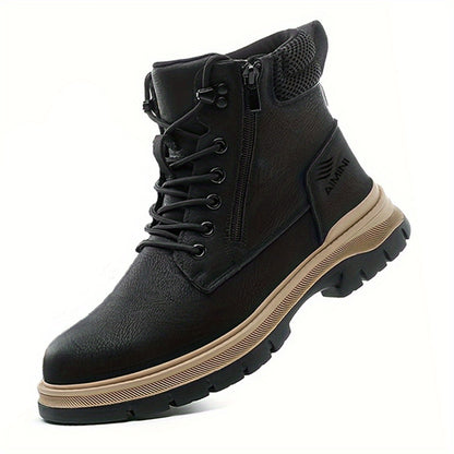 Men's Work Safety Boots - High-top Design with Steel Toe Protection - Impact-resistant, Puncture-resistant, Slip-resistant, And Wear-resistant. Ideal for Construction, Factory, Warehouse Operations, Industrial Settings, And Outdoor Labor.