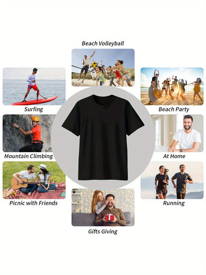 Men's Plus Size T-Shirt - American Dream & Faith Theme, Geometric Graphic Print, Casual Crew Neck, Short Sleeve, Regular Fit, Ideal for Summer Trips & Casual Attire, Great Gift for Boyfriend | USA Journey Inspired Tee | Sleek Finish, PLUS SIZ, Vacation Ou