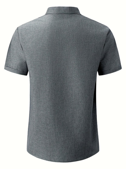 Men's Plus Size Double Placket Short Sleeve High Quality Shirt, Suitable for All Seasons, Home Short Sleeve Turn Collar Shirt, PLUS SIZE