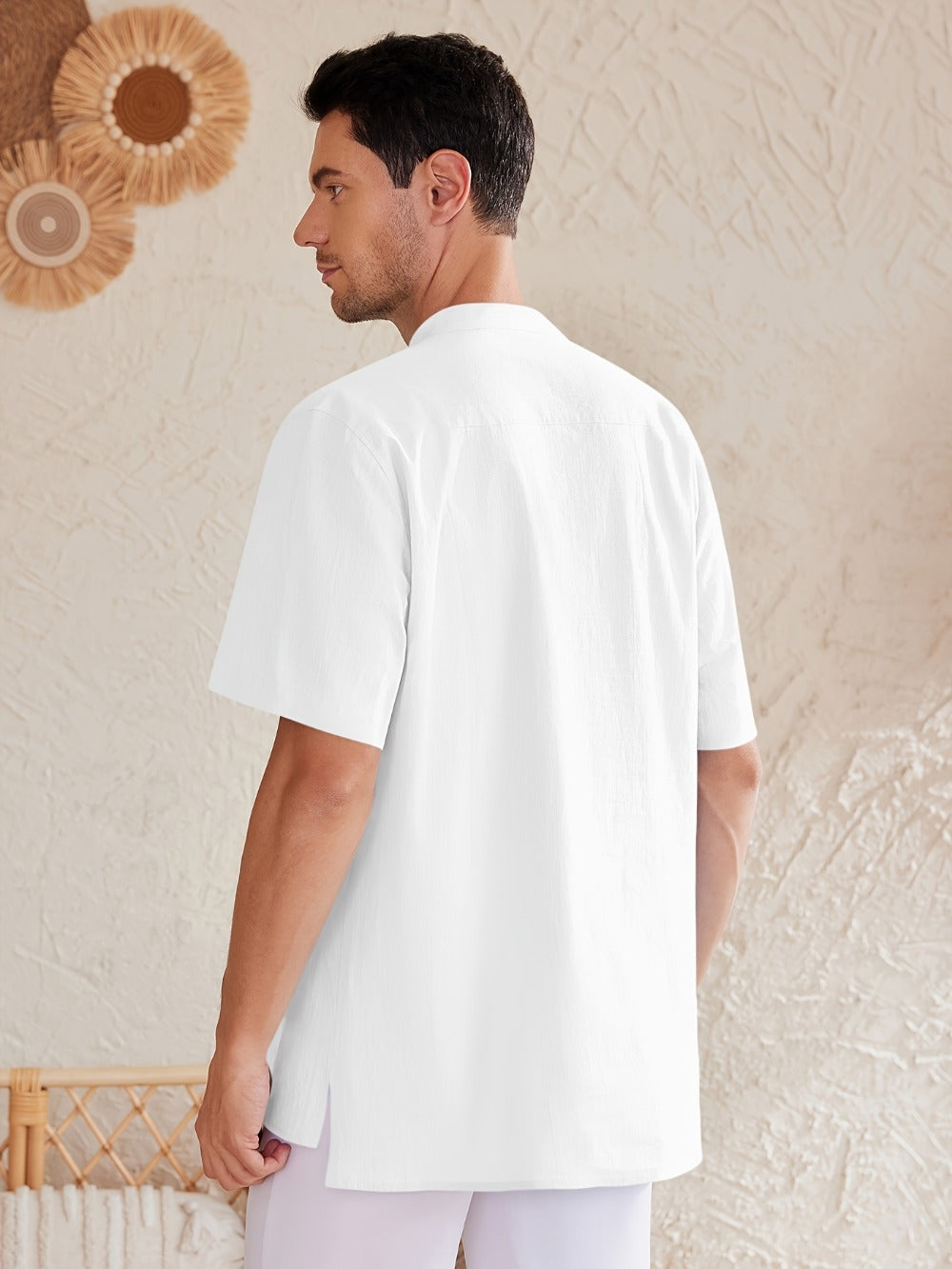 Men's Plus Size Henley Shirt – Sky Blue Short Sleeve
