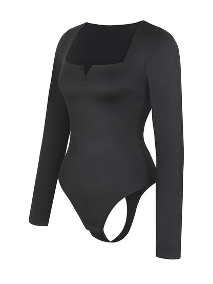 Women Autumn Winter Solid Color Shapewear Bodysuit, Tight Long Sleeve Bodysuit, Crew Neck Women Bodysuit