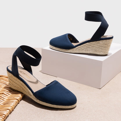 Women's Elastic Ankle Strap Espadrilles Wedge Sandals Closed Toe Platform For Women Ankle Strap Casual Comfortable Wedge Sandals Breathable And Comfortable, Suitable For Spring, Summer And Fall