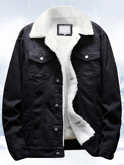 Men's Sherpa Fleece Lined Denim Jacket - Warm Winter Trucker Jacket - Cowboy Jean Jacket - Soft Fleece Lining & Durable Denim - For Men - Perfect for Cold Weather & Outdoor Activities - Ideal Gift for Winter Holidays