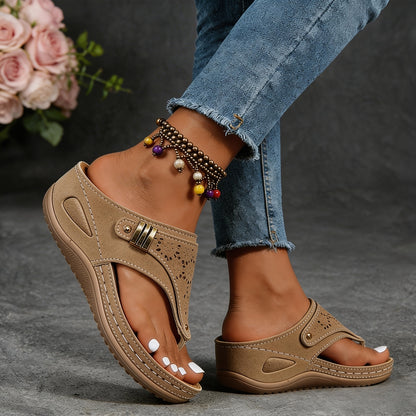 Women's Orthopedic Wedge Sandals, Casual Comfortable Flip-Flops, Non-Slip Thick-Soled Slippers, Breathable Hollow Summer Beach Shoes