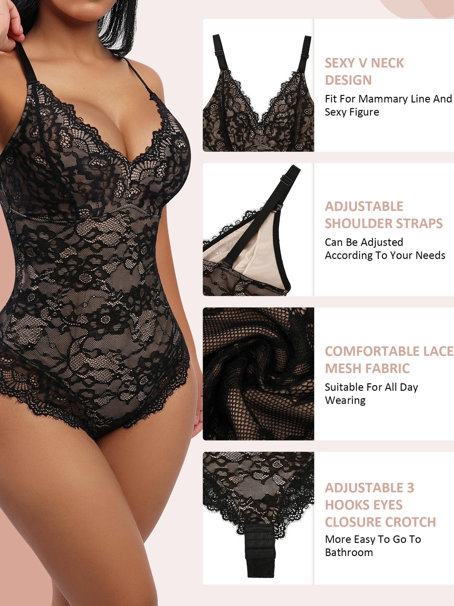 Bodysuit for Women Tummy Control Shapewear V-Neck Sleeveless Tops Backless Camisole Jumpsuit
