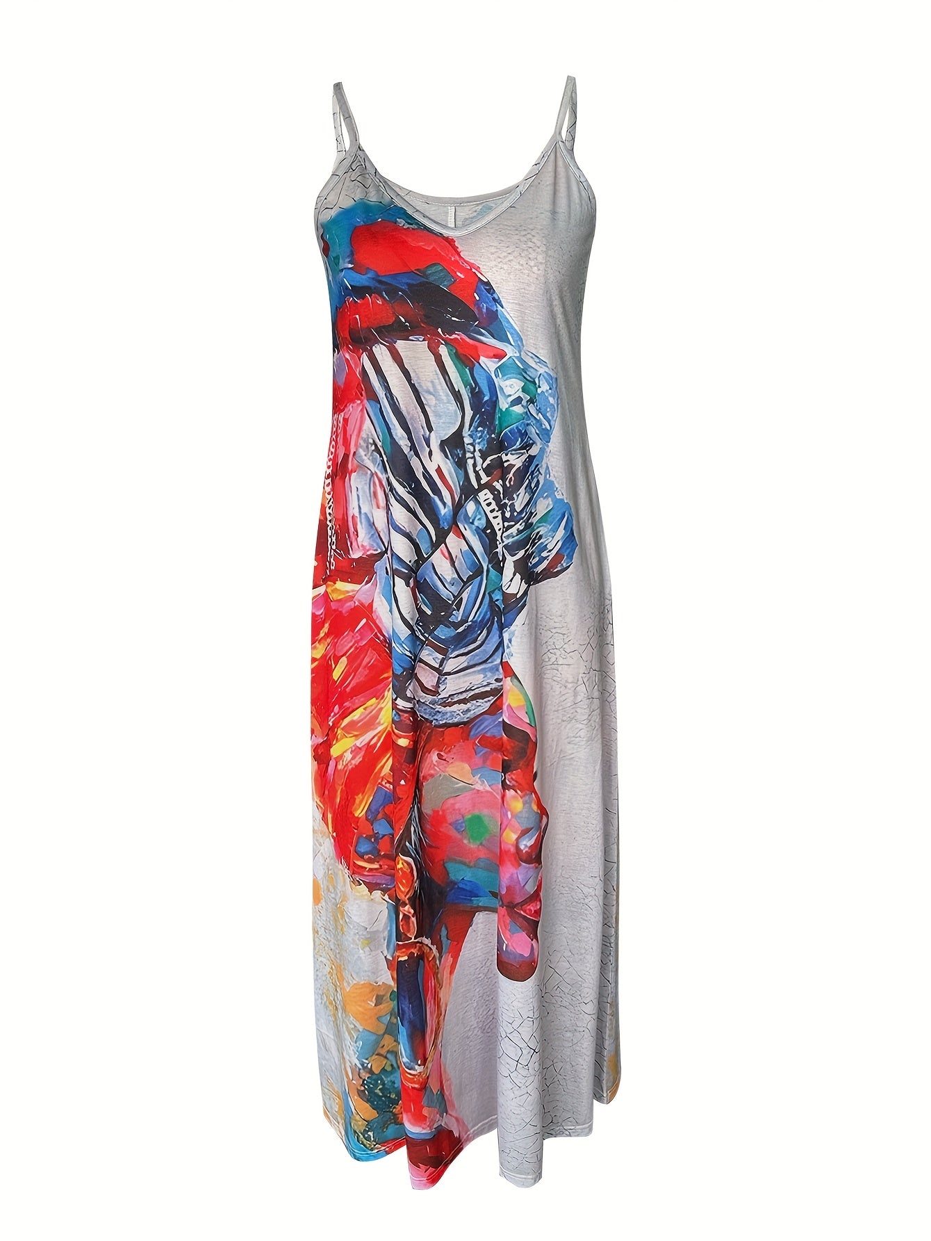 Women'S Long Dress Featuring a Portrait Print, Designed in a New European And American Style with Straps for Summer