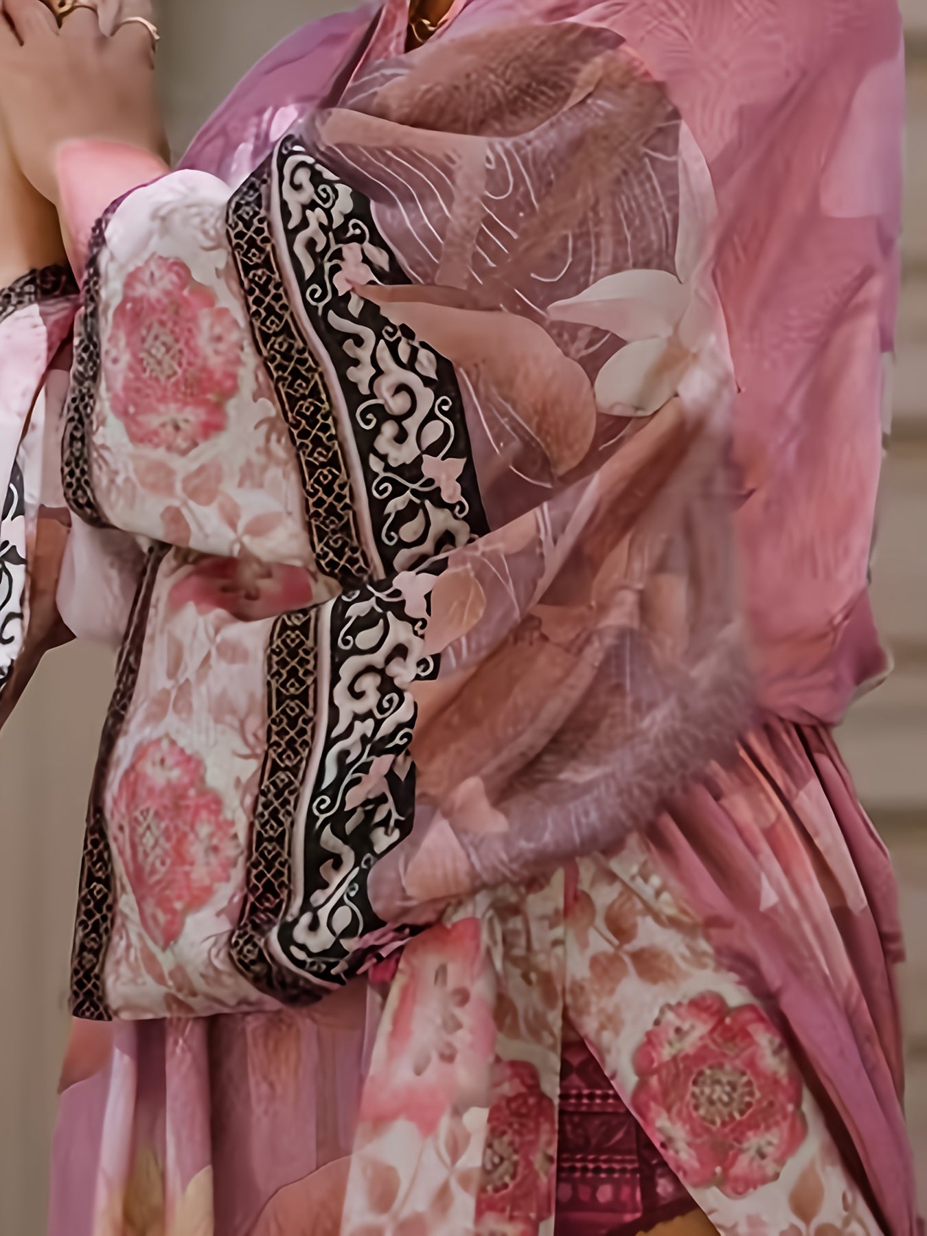 Floral & Crane Pattern Cover Up, Long Sleeves Loose Fit Beach Kimono Cardigan, Women's Swimwear & Clothing