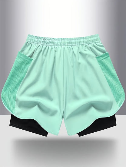 4pcs Summer Women's Casual Sports Shorts, Featuring A Two-piece Layering Design with Letters Suitable for Running And Casual Fitness, Come In Black, Gray, Green And